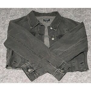 Play Boy Jean Jacket Women's Size XS/S Black/Dark‎ Grey Denim Short